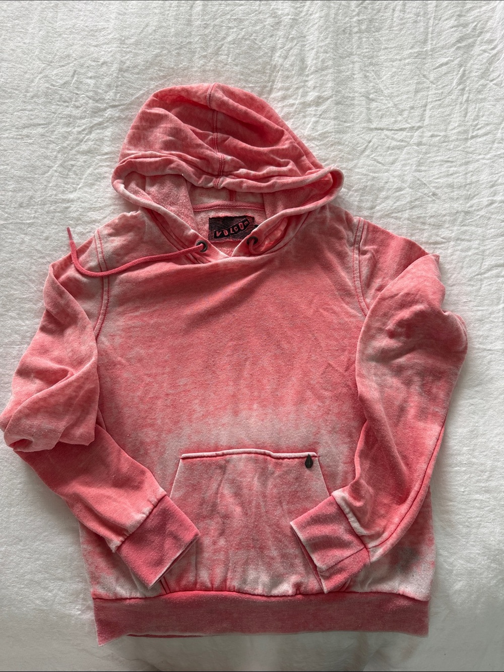Pink Washed Pullover Volcom Hoodie with Drawstring